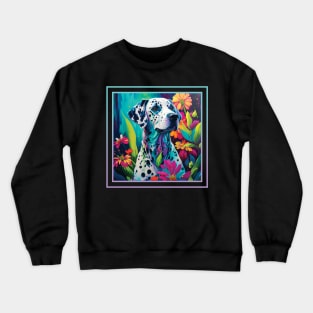 Derpy Dalmatian Dog Floral Vibrant Tropical Digital Oil Painting Pet Portrait Crewneck Sweatshirt